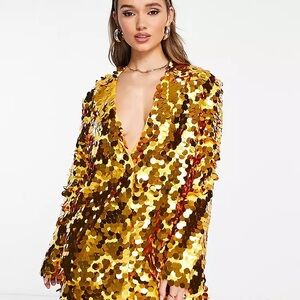 NA-KD Gold Sequin Blazer